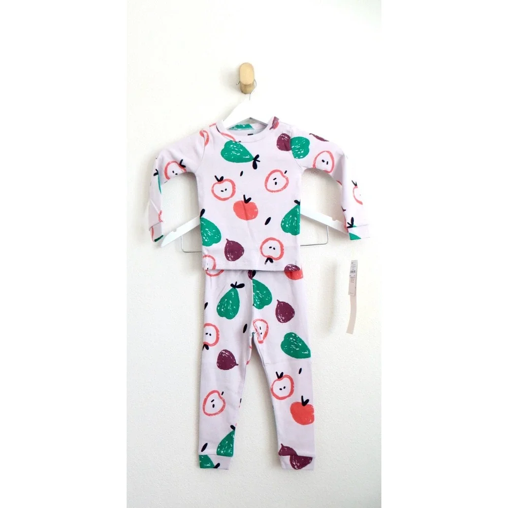 NEW! Tea Collection Good Night Pajama Set Fall Fruits Apples Pink SZ 2T